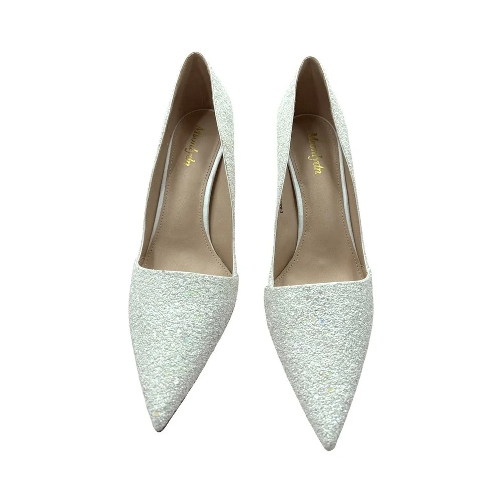 Msonlydn White Glitter‎ Pointed Toe Stiletto Pumps Heels Size 9